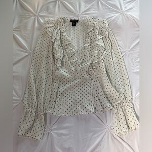 Rachel Zoe Ivory Polka Dot Ruffle V-Neck Blouse